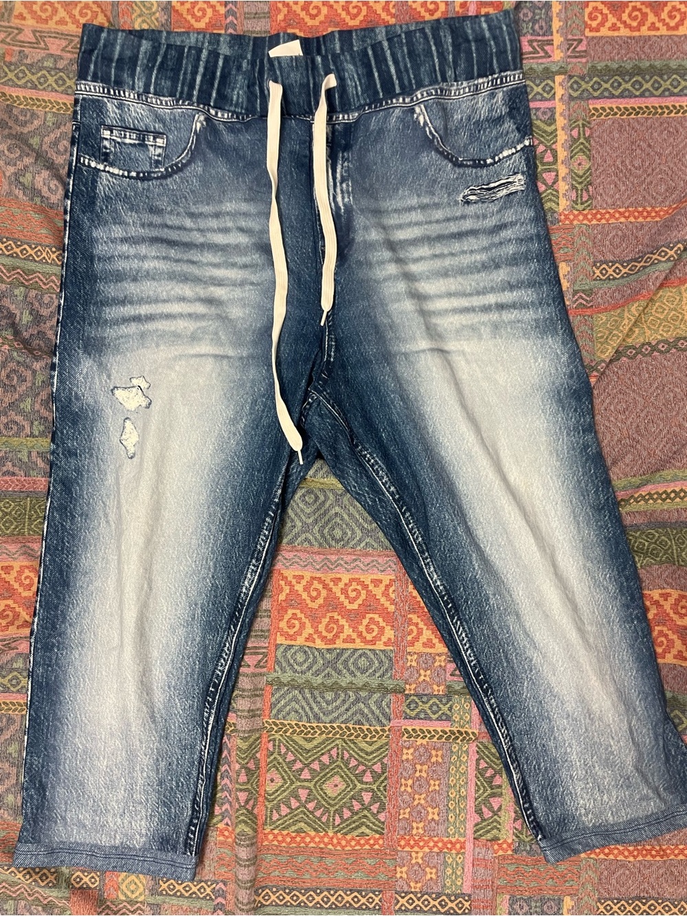 Women’s Blue Distressed Drawstring  Lycra jeans design size 1XL
